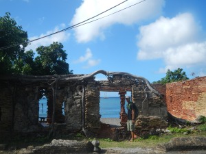 Some cool ruins on Statia, with Koukla in the background
